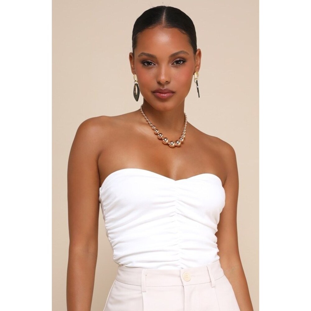 Lulus Immense Perfection Ivory Ruched Strapless Top White - Size L